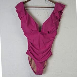 NWT J Crew Ruffle One Piece Swimsuit Womens 6 Hot Pink Barbie Girly Feminine